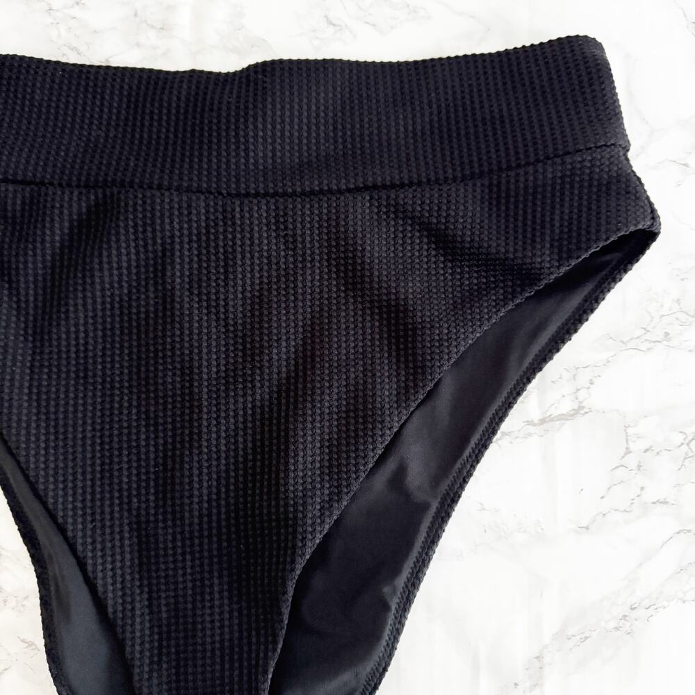 AERIE Waffle Longline Triangle High Cut Cheeky Bikini Black XL XXL - Picture 8 of 9